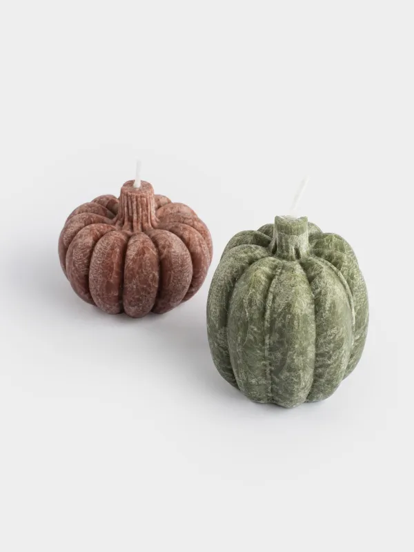 Свеча, 5/7 см, 2 шт, зеленая/бордовая, Тыква, Pumpkin shape, image-2