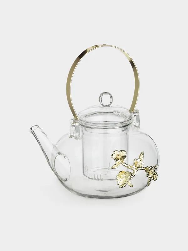 Шайнек, 900 мл, металлдан жасалған шыны, Алтын түсті гүлдер, Lux elements, image-1