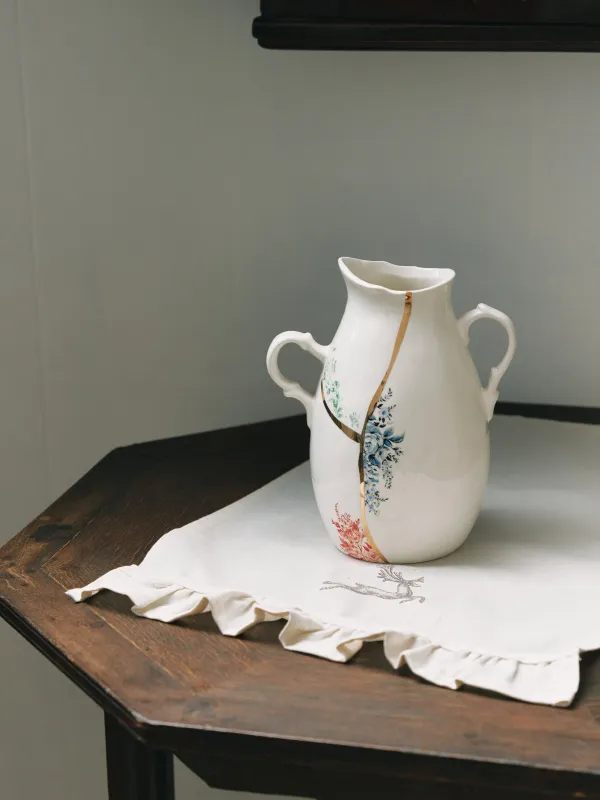 Гүл вазасы, 24 см, тұтқалары бар, керамика, ақ және алтын түстес, Сынған баспа, Revival, image-6