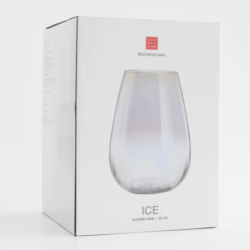 Гүл вазасы, 26 см, шыны, сарғылт-қоңыр градиент, Кракелюр, Ice, image-5