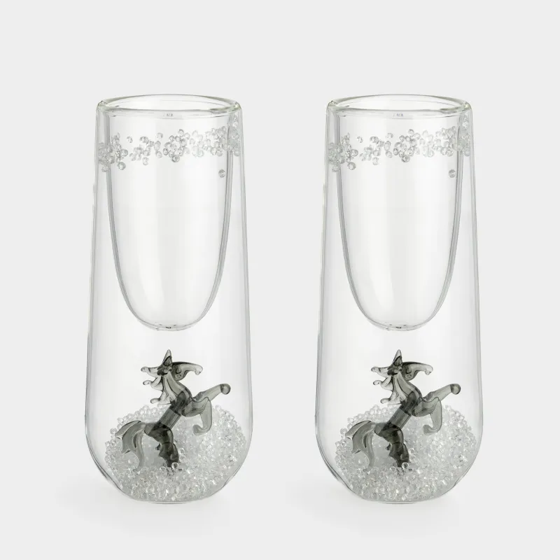 Бокал для шампанского, 100 мл, 2 шт, стекло Б, с кристаллами внутри, Лошадь, Air decor