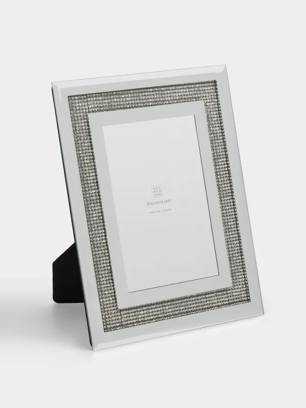 Фото жиектеме, 18х23 см, шыны, айналы, Күміс түсті кристалдар, Glossy crystal, image-0