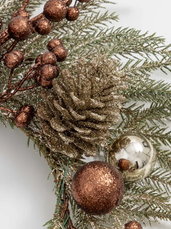 Сәндік гүл шоғы, 17/45 см, пластик/пенопласт, шампан, Қарағай инелері мен жидектер, Conifer champagne, image-4