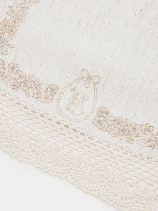 Салфетка пасхальная, 33х75 см, полиэстер/лен, в корзину, бежевая, Цветы, Rustic Easter, image-1