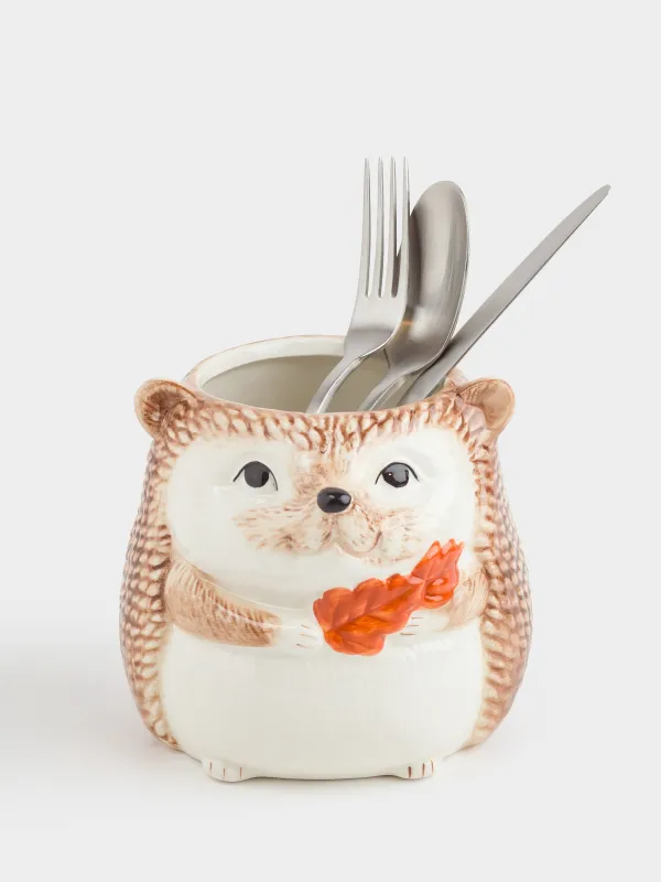 Подставка для кухонных принадлежностей, 13 см, керамика, молочно-коричневая, Еж, Forest symphony, image-4