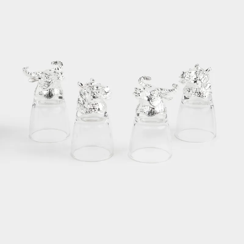 Стопка для водки, 50 мл, 4 шт, в кожаном кейсе, стекло/металл, Бык и лошадь, Bar, image-1