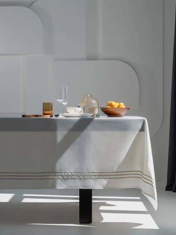 Дастархан, 160х160 см, полиэстер, ақ, сызықтар, Trim gold, image-0