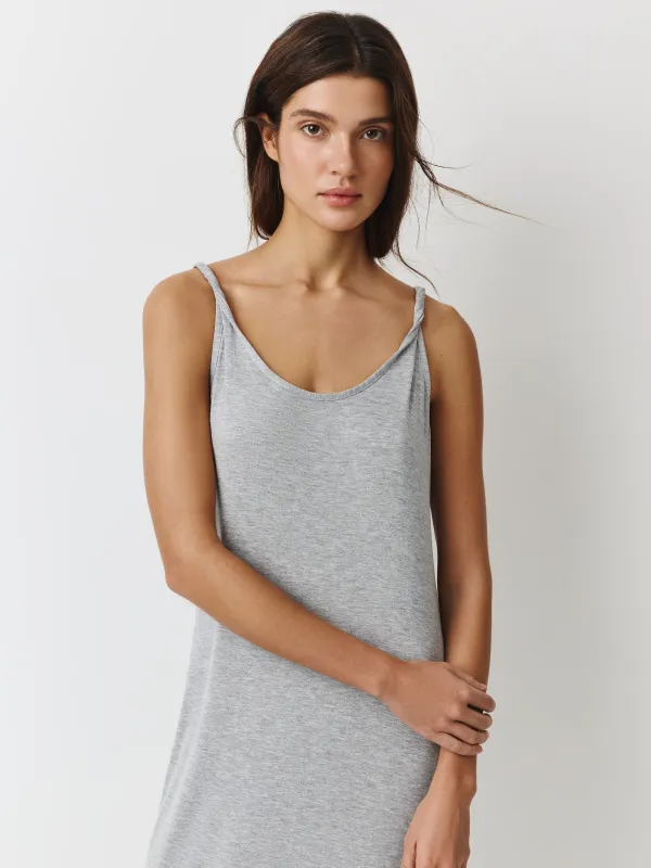 Платье женское, домашнее, макси, р. S, на бретельках, вискоза/спандекс, серый меланж, Aidila, image-2