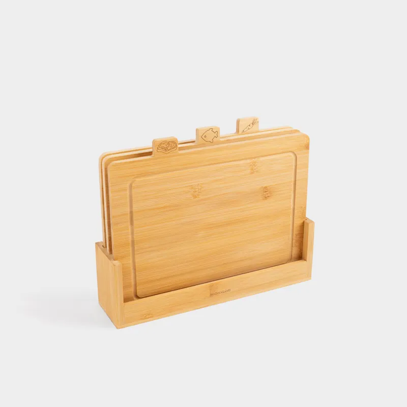 Доска разделочная, 28х22 см, 3 шт, в подставке, бамбук, прямоугольная, Bamboo