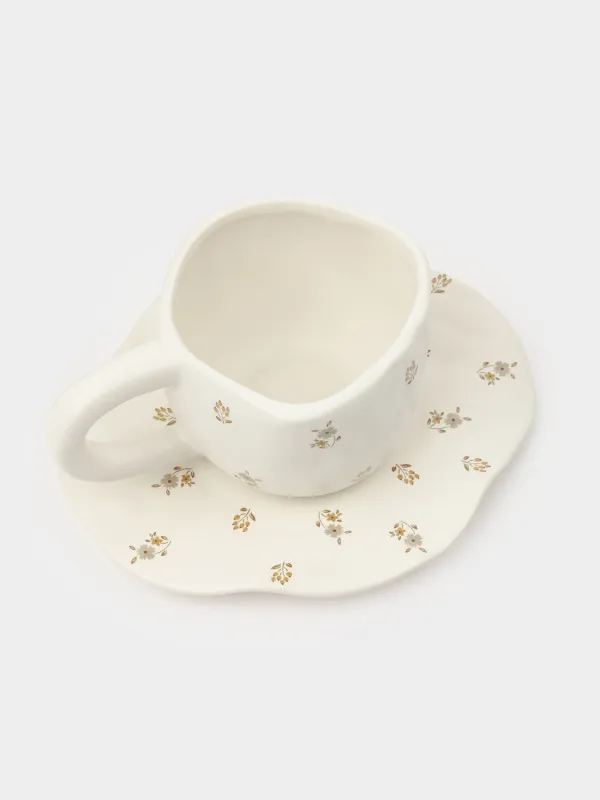 Шай жұбы, 1 тұдға, 2 зат, 360 мл, керамика, сүт түсті, Көне гүлдер, La flore, image-2