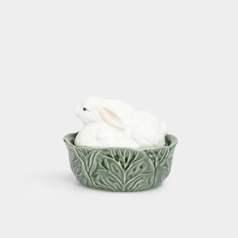 Емкость для хранения, 16х12 см, 410 мл, фарфор P, молочно-зеленая, Кролик в капусте, Cabbage