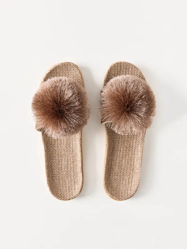 Тапочки женские, коричневые, Pompon, image-1