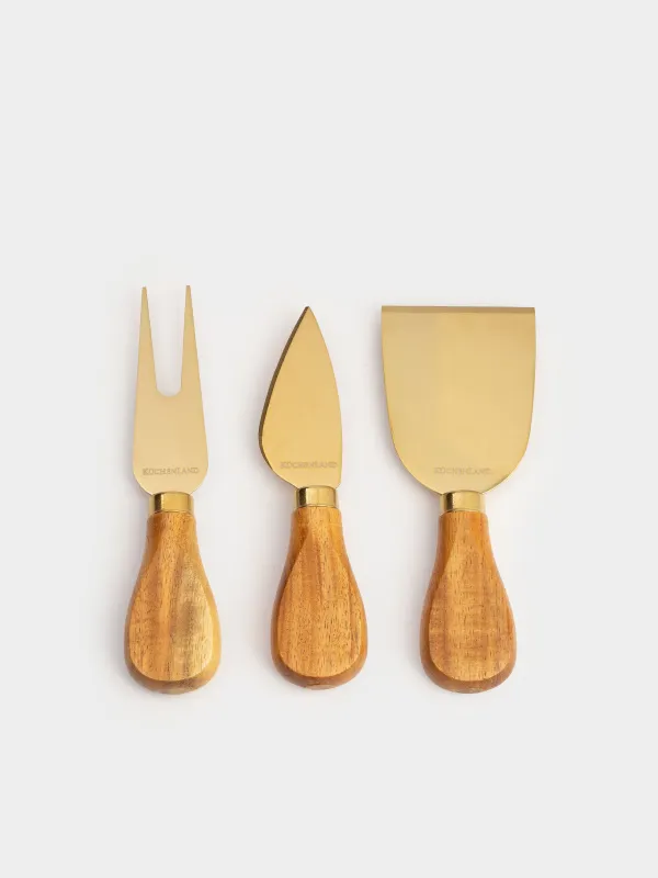 Ірімшік жиынтығы, 4 зат, тақтай-тұтқасы бар ыдыс, болат/ағаш, алтын, Cheese gold, image-4