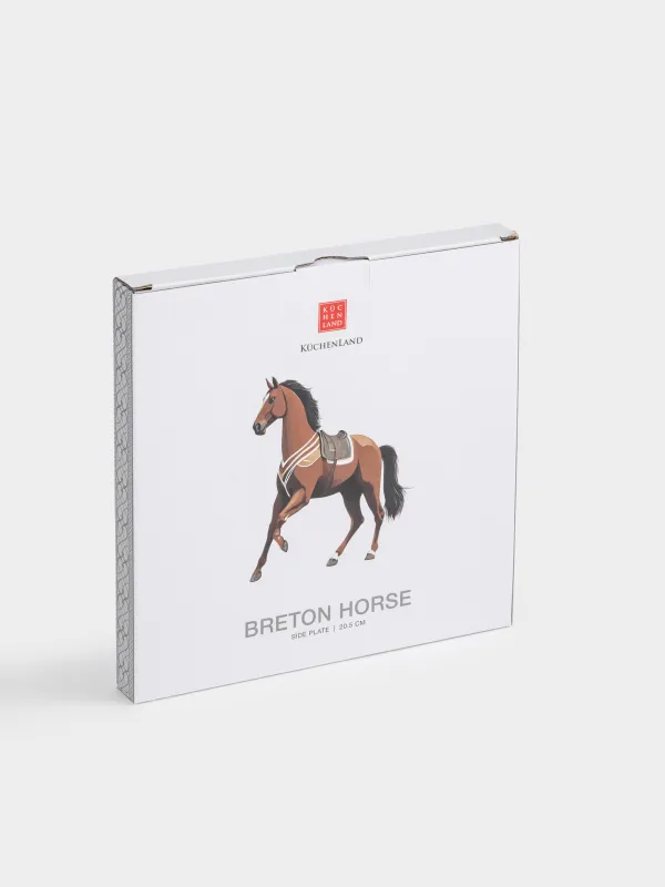 Тіскебасар тәрелкесі, 21 см, фарфор F, ақ және қою қызыл, күміс жиектері бар, Жылқы, Breton horse, image-6