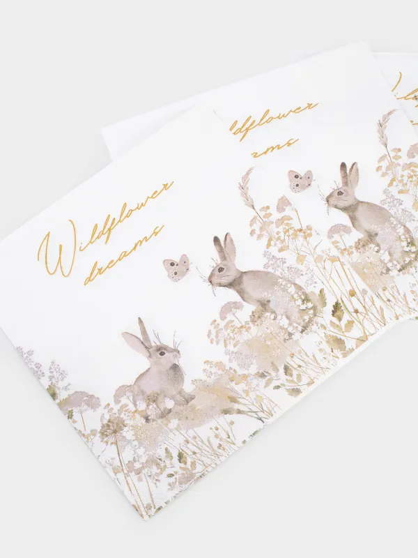 Қағаз майлықтар, 33х33 см, 20 дана, төртбұрышты, ақ, Қояндар мен көбелек, Easter, image-2