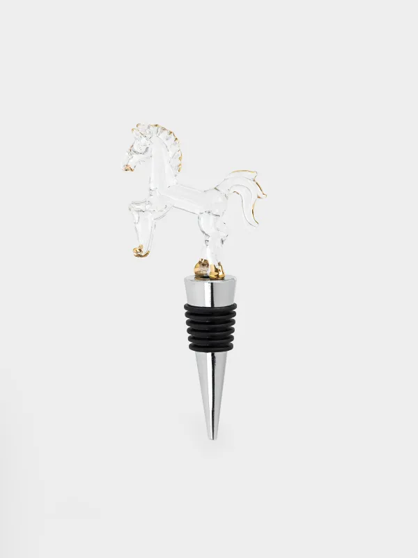 Шарап бөтелкесінің тығыны, 12 см, болат/шыны, алтын, Жылқы, Horse gold, image-0