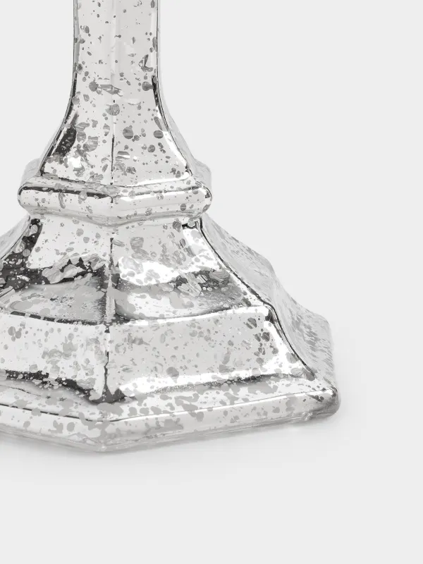 Шам ұстағыш, 14 см, жіңішке шамға арналған, аяқты, шыны, күміс, Patina, image-2