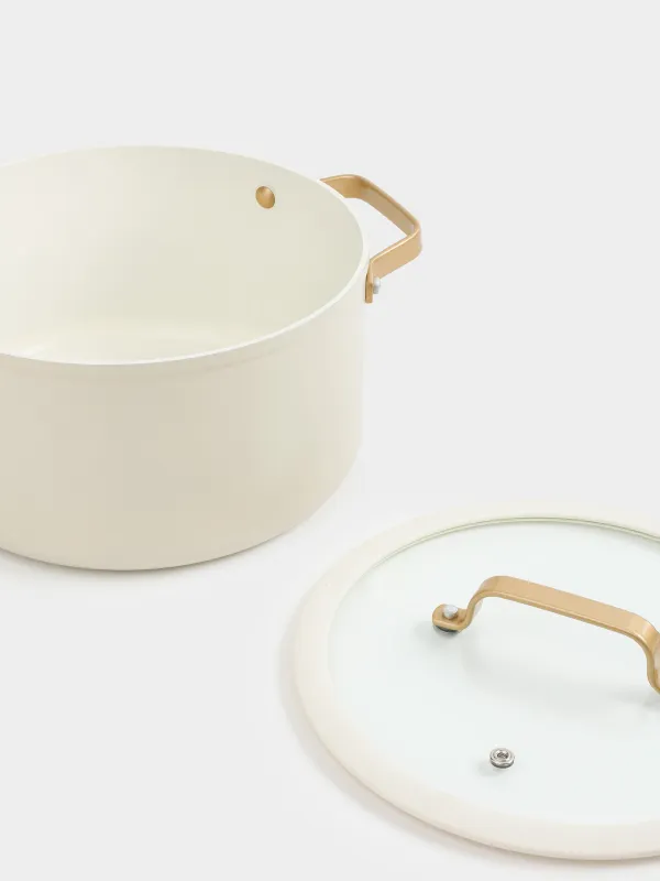 Кастрюля, 24 см, 5,5 л, с крышкой, с покрытием, алюминий, молочная, Piatto gold, image-1