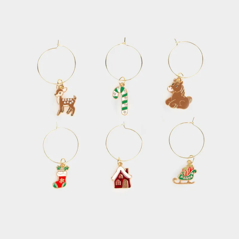 Бокалға арналған аспа, 6 дана, металл/страздар, Жаңа жылдық әшекейлер, Christmas time