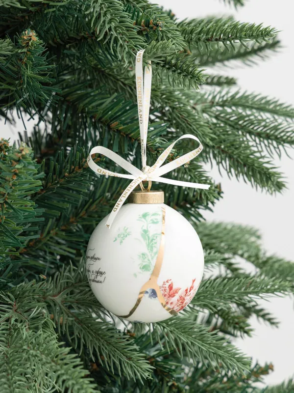 Шырша ойыншығы, 7 см, керамика, ақ және алтын түстес, Шар, Тілек, Ball print, image-2