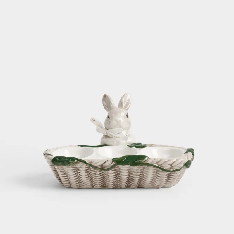 Пасха ыдысы, 15х8 см, 3 бөлім, керамика, сүт түстес және қоңыр, Қоян, Easter lace