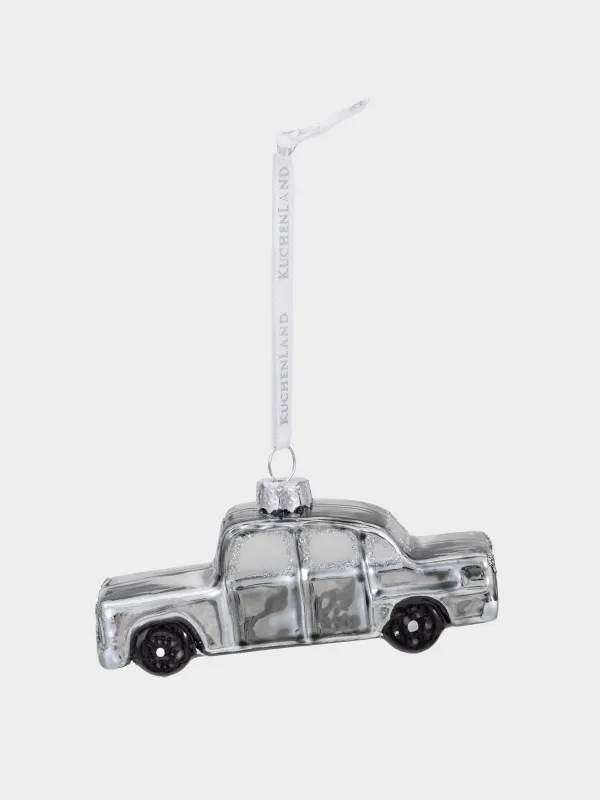 Шырша ойыншығы, 10х4 см, шыны, жылтырақтары бар, күміс, Машина, Figure christmas, image-2