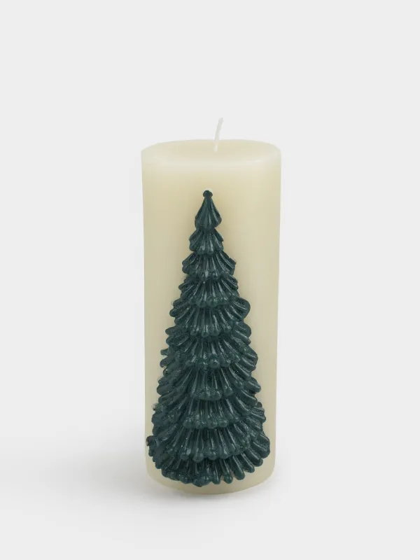 Свеча, 6х15 см, цилиндрическая, молочно-зеленая, Елка, Fir candle, image-0