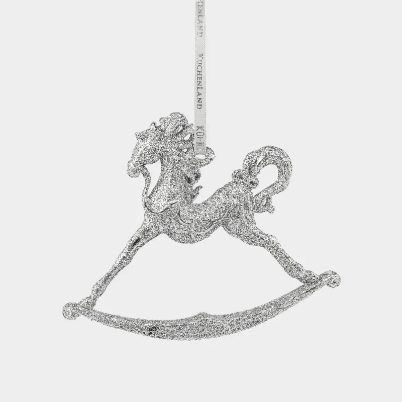 Игрушка елочная, 9 см, пластик, с блестками, серебристая, Лошадь, Figure sparkle