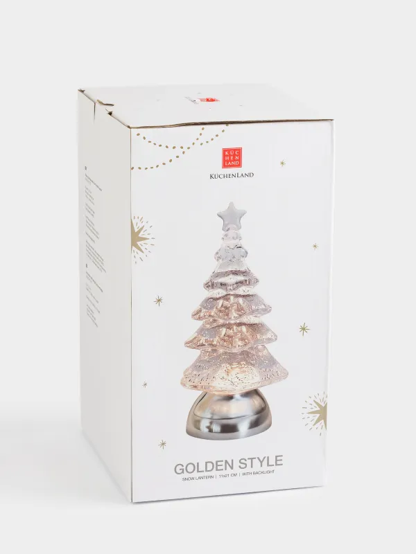 Снежный фонарь, 21 см, с подсветкой, пластик, шампань, Ель с блестками, Champagne style, image-3