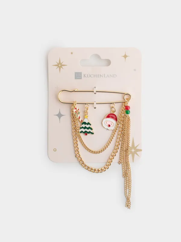 Танамоншақ, 7 см, металл, алтын, Аяз ата мен шырша, Jewelry christmas, image-4