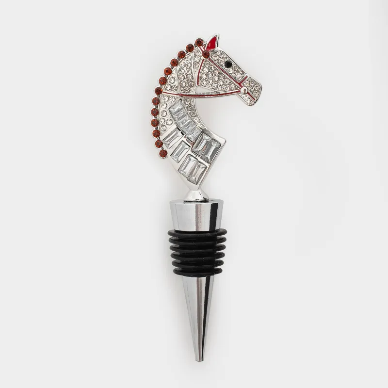 Шарап бөтелкесінің тығыны, 12 см, металл, алтын, Страздары бар жылқы, Horse gold