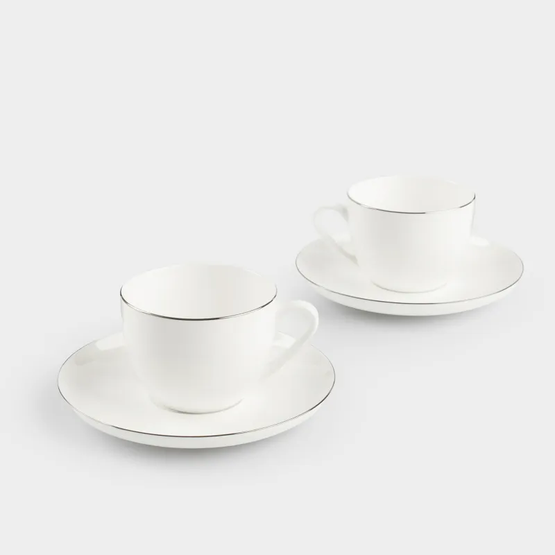Шай жұбы, 2 тұлға, 4 зат, 250 мл, F фарфоры, ақ, Ideal silver