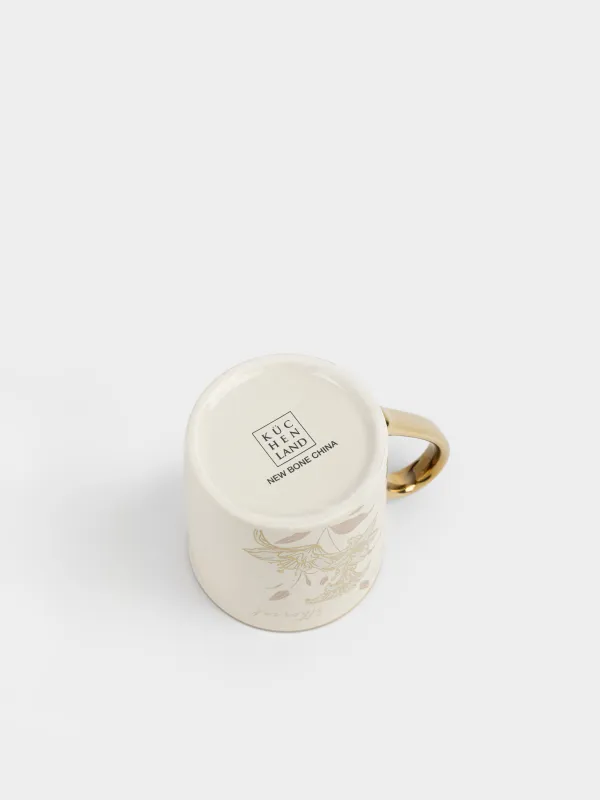 Кружка, 300 мл, фарфор N, бело-золотистая, с золотистым кантом, Лилии, Flower gold, image-3