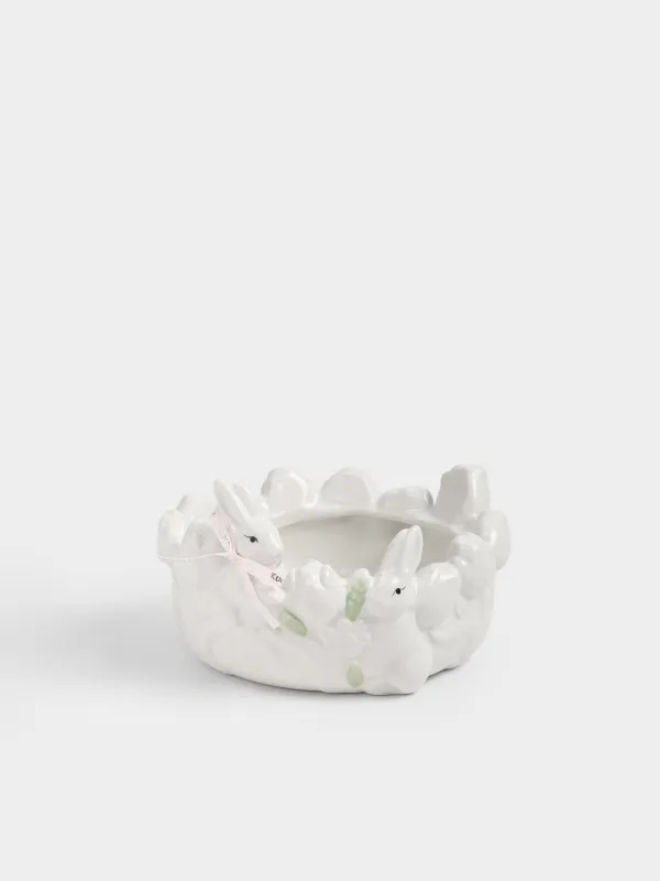 Конфетница, 19х11 см, 810 мл, керамика D, молочная, Кролики в цветах, Rabbit bloome, image-4