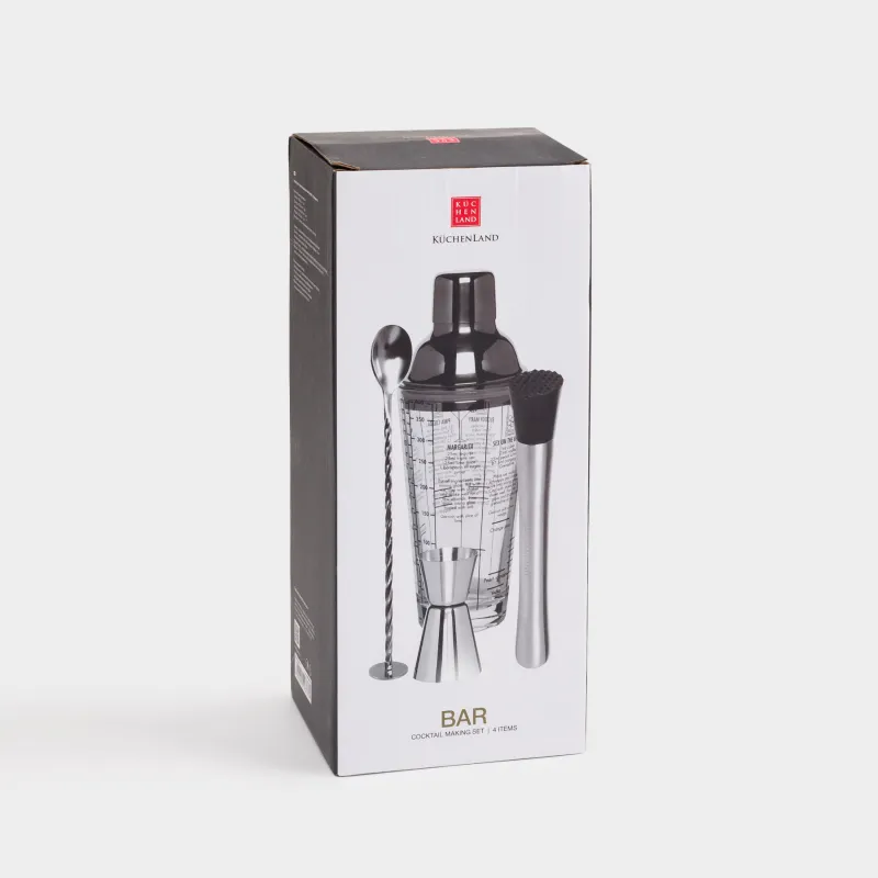 Коктейльдерді дайындауға арналған жиынтық, 4 зат, шейкер/джиггер/бар қасығы/мадлер, шыны/болат, Bar, image-4