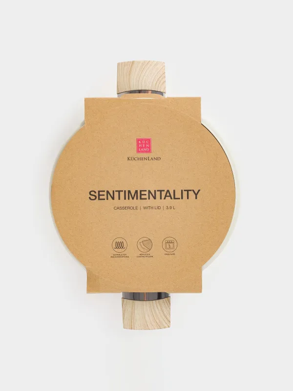 Кәстрөл, 24 см, 3,9 л, қақпағы бар, қапталған, алюминий, сүт түсті, Sentimentality, image-3