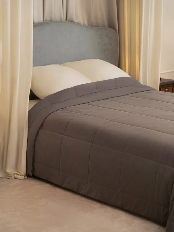 Жамылғы, 220х240 см, сырылған, барқыт/микрофибра, сұр-қоңыр, Stitch velvet, image-2