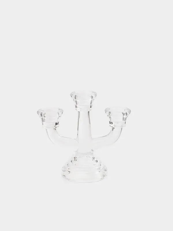 Шам ұстағыш, 13 см, 3 Шам, жіңішке, аяқты, шыны, Clear, image-0