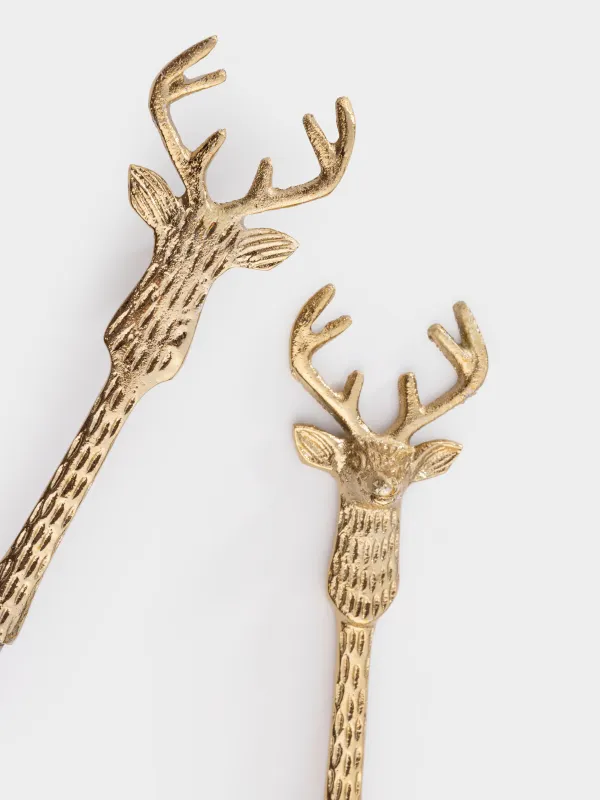 Приборы для сервировки салата, 26 см, 2 пр, ложка/вилка, металл, золотистые, Олени, Arctic deer, image-4