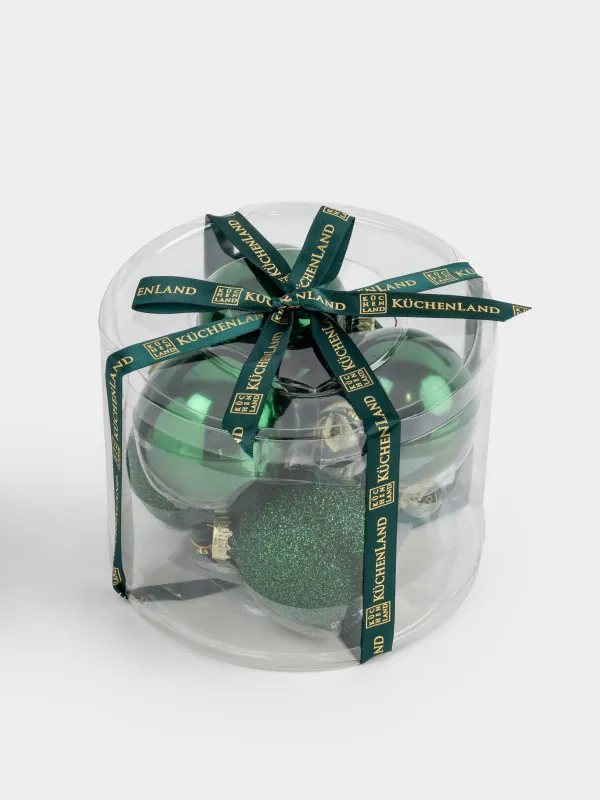 Набор елочных игрушек, 6 см, 6 шт, стекло, зеленый, Шар, Ball sparkle, image-4
