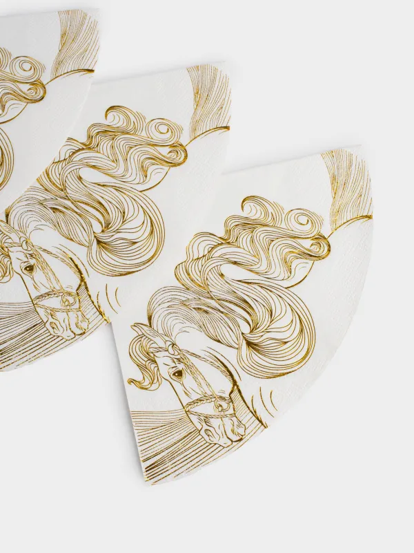Салфетки бумажные, 33 см, 20 шт, круглые, белые, Золотистая лошадь, Horse gold, image-3