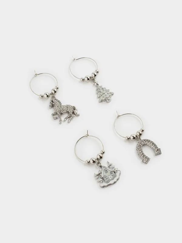 Бокалға арналған аспа, 4 дана, металл/моншақтар, күміс, Жаңа жылдық рәміздер, Christmas time, image-1