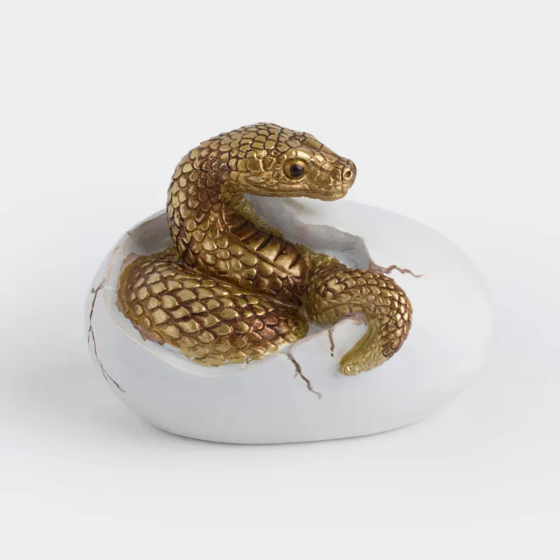 Мүсінше, 13 см, полирезин, сүт түстес-алтын, Жылан, Snake gold, image-0