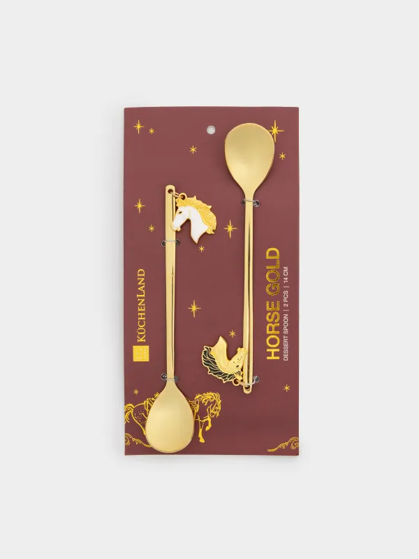 Десерт қасығы, 14 см, 2 дана, болат, алтын, Жылқы, Horse gold, image-5