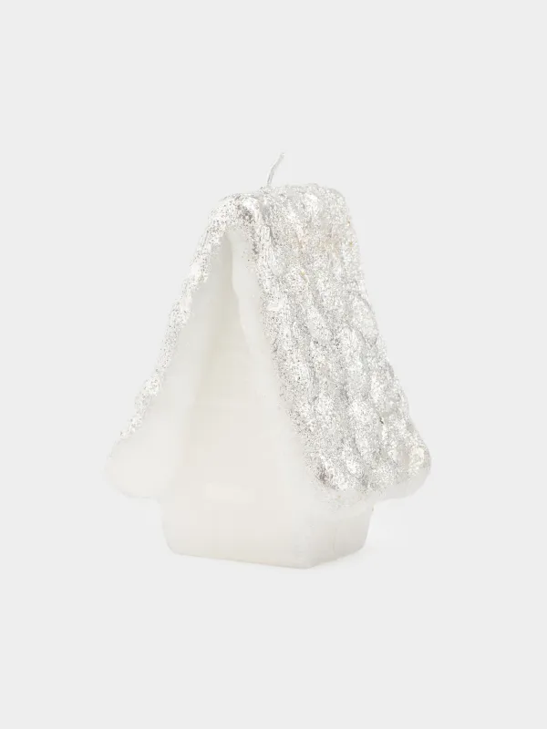 Свеча, 7x10 см, с блестками, молочно-серебристая, Домик, House shape, image-1