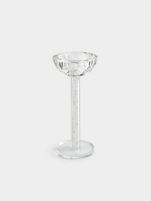 Шам ұстағыш, 18 см, шай/жұқа шам үшін, аяғы, шыны / ринстондар, Кристалл, Кристалл, image-1
