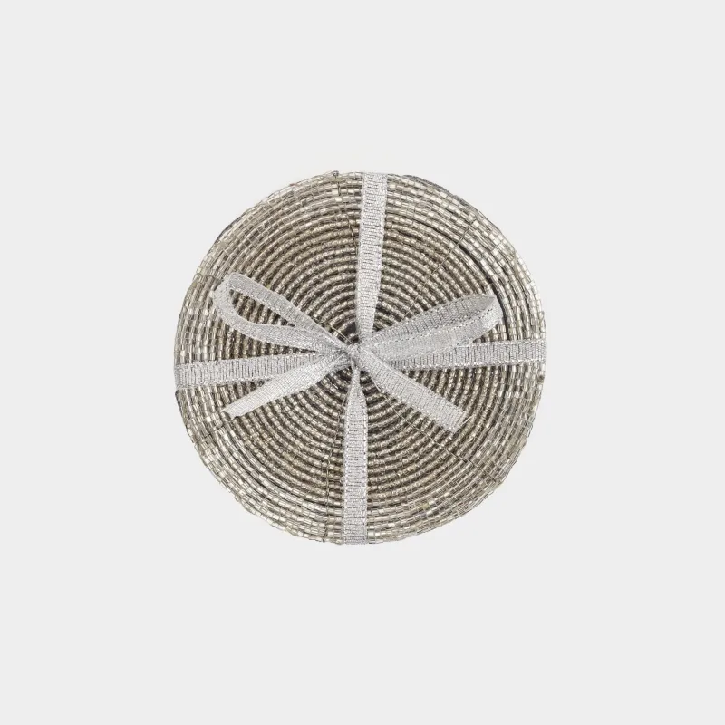 Подставка под кружку, 10 см, 2 шт, круглая, бисер, серебристая, Shiny beads, image-4