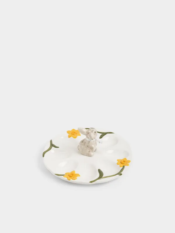 Пасха ыдысы, 20х9 см, 8 бөлім, керамика, сүт түстес, Гүлдері бар қоян, Rabbit in narcis, image-4