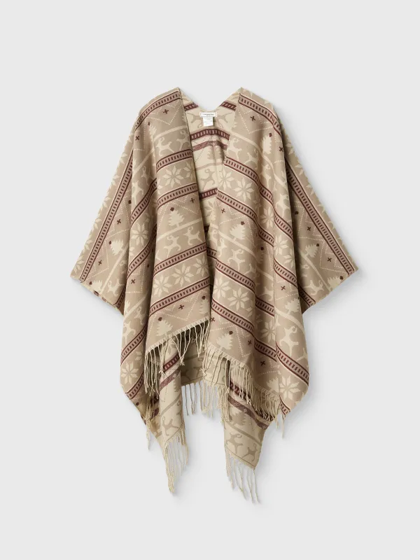 Пончо с бахромой, бежевое, Poncho, image-7