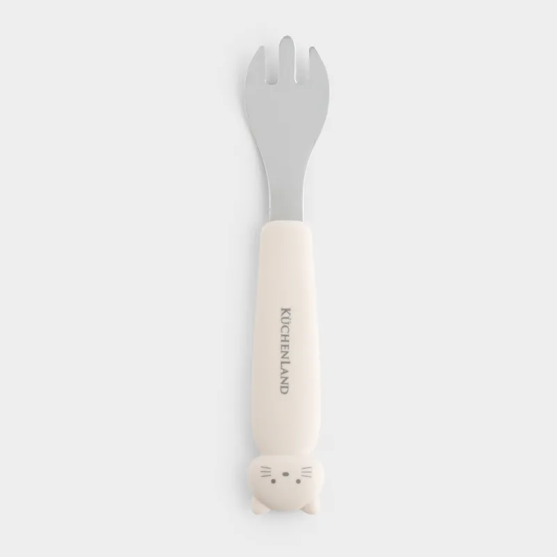 Балаларға арналған шанышқы, 14 см, болат/силикон, сарғылт-қоңыр, Мысық, Kiddy, image-0